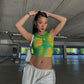 Womens Summer Slim Fit High Street Cool Pop Sleeveless Round Neck Body Print Short Y2K Crop Tank Top 2023 Hot Clothes