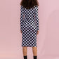 High Neck Checkerboard Vortex Finger Sleeves Long Sleeve Tight-fitting Dress