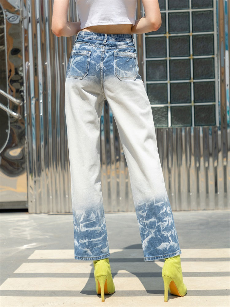Blue Washed Gradient Spray Trousers