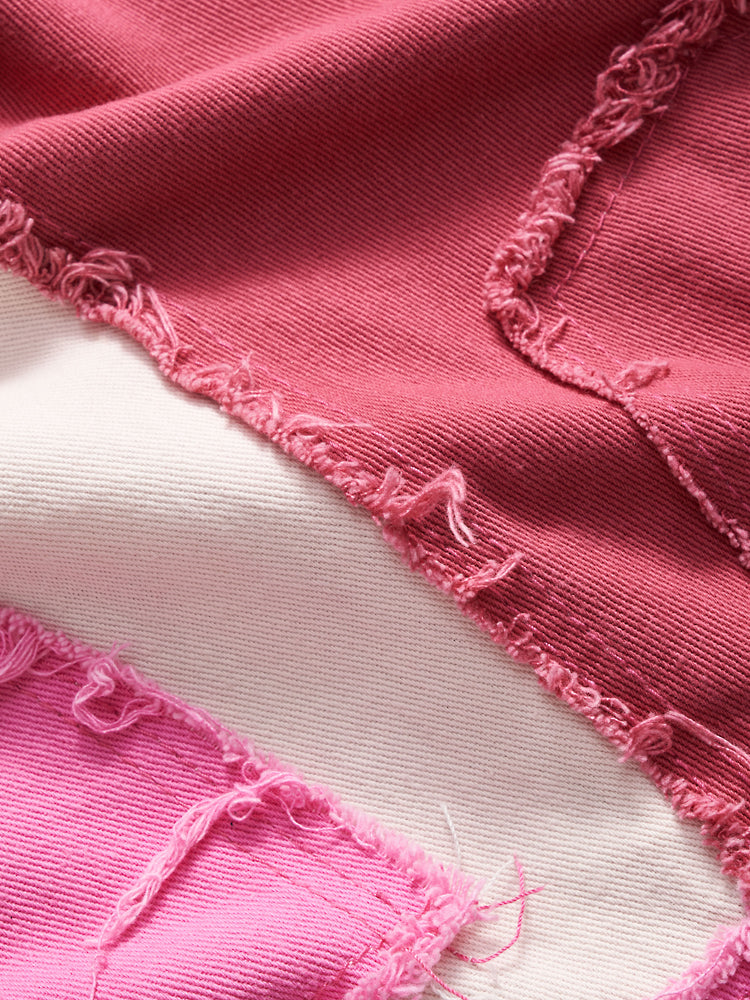 Pink Fuchsia Denim Contrast Splicing Slight Stretch Jeans