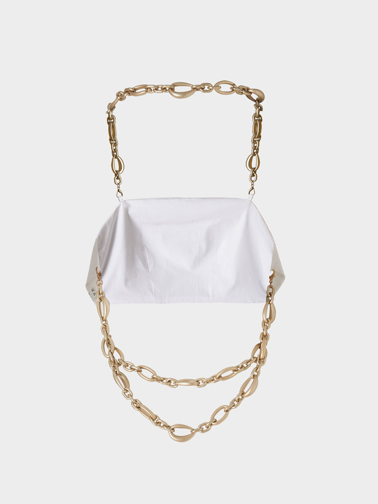 White Metal Chain Backless Crop Top