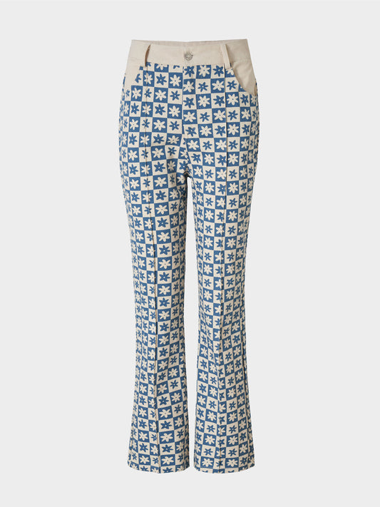 Blue Checkered Flowers Jeans
