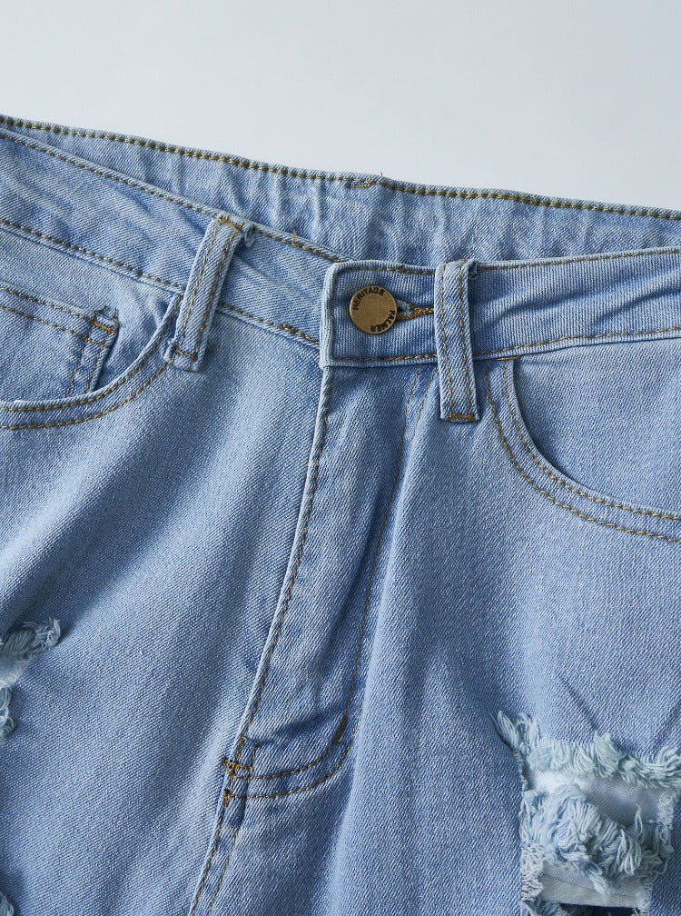Ripped Denim Bell-bottom Medium Stretch Jeans
