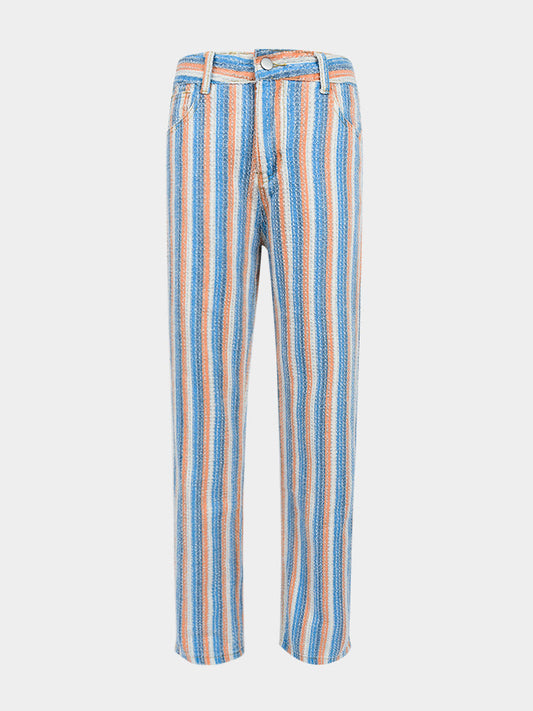 Blue Color Striped Straight-Leg Pants