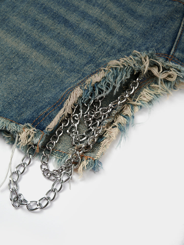 Chain Denim Shorts
