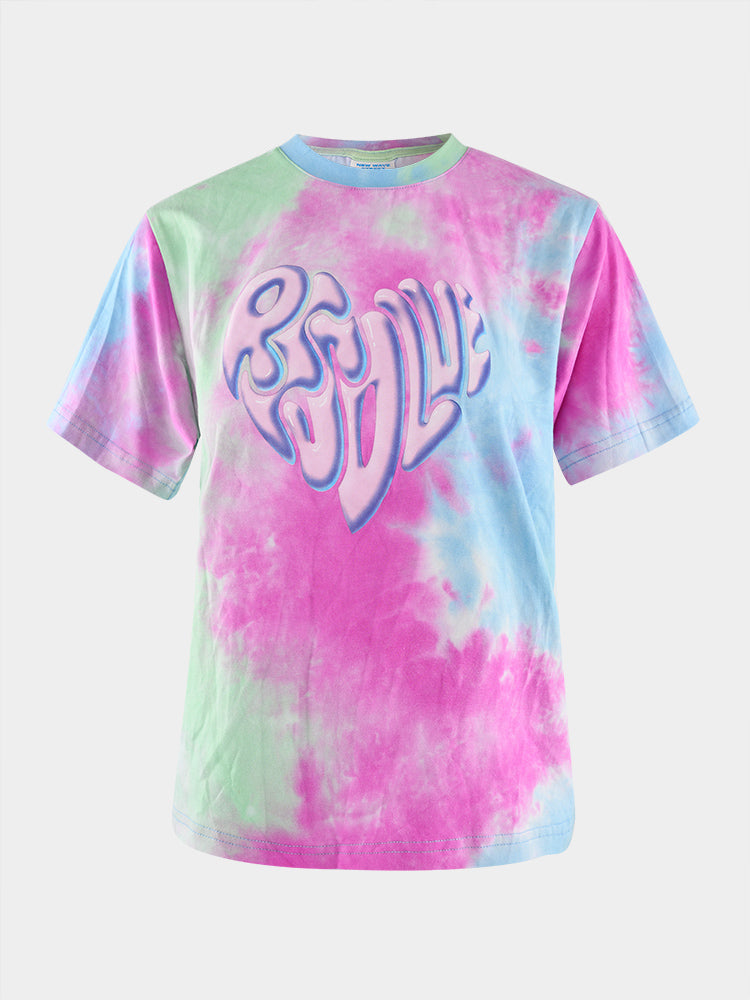 Pink Tie-dyed Tops T-shirt Tees
