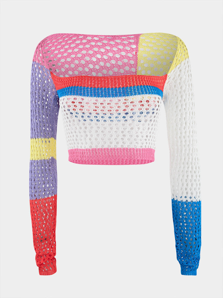 Multi-color Hollow Knit Top Sweaters