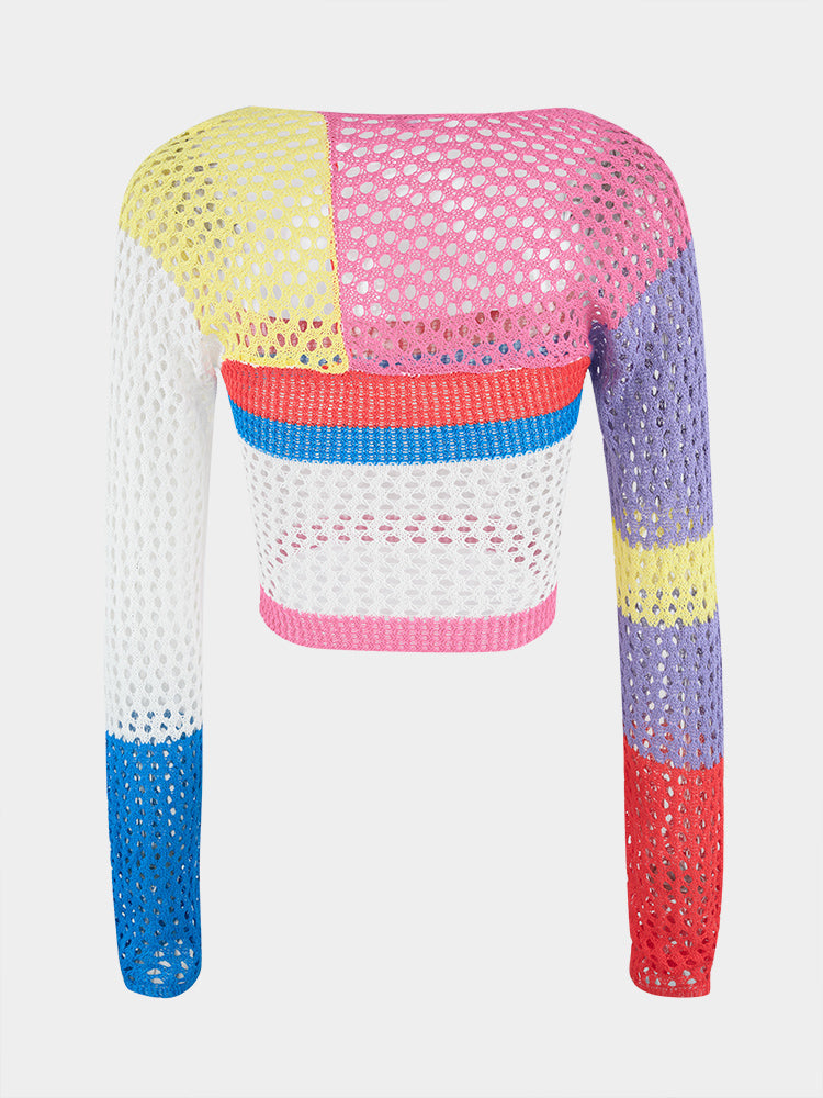 Multi-color Hollow Knit Top Sweaters