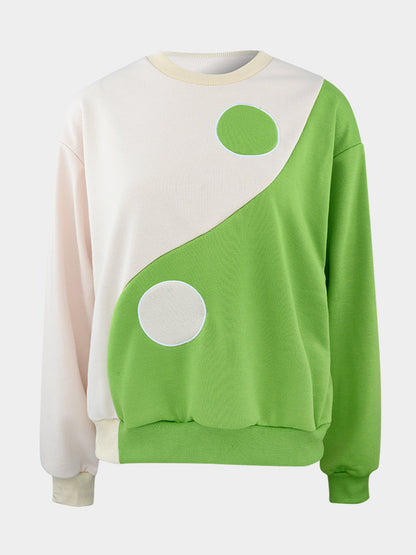 Tai Chi Stitching Contrast Color Loose Round Neck Pullover Sweater
