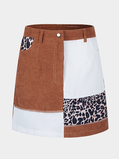 Two-tone Stitching Leopard Print Skirt