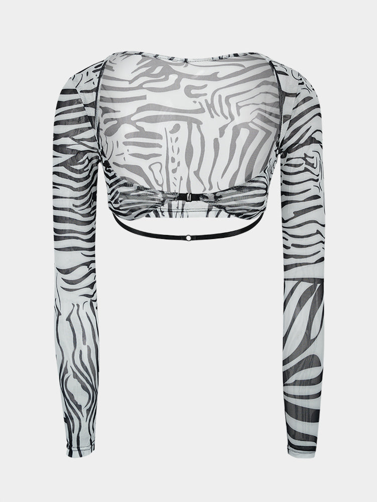 Zebra Pattern Net Gauze Leaky Umbilical Long Sleeves