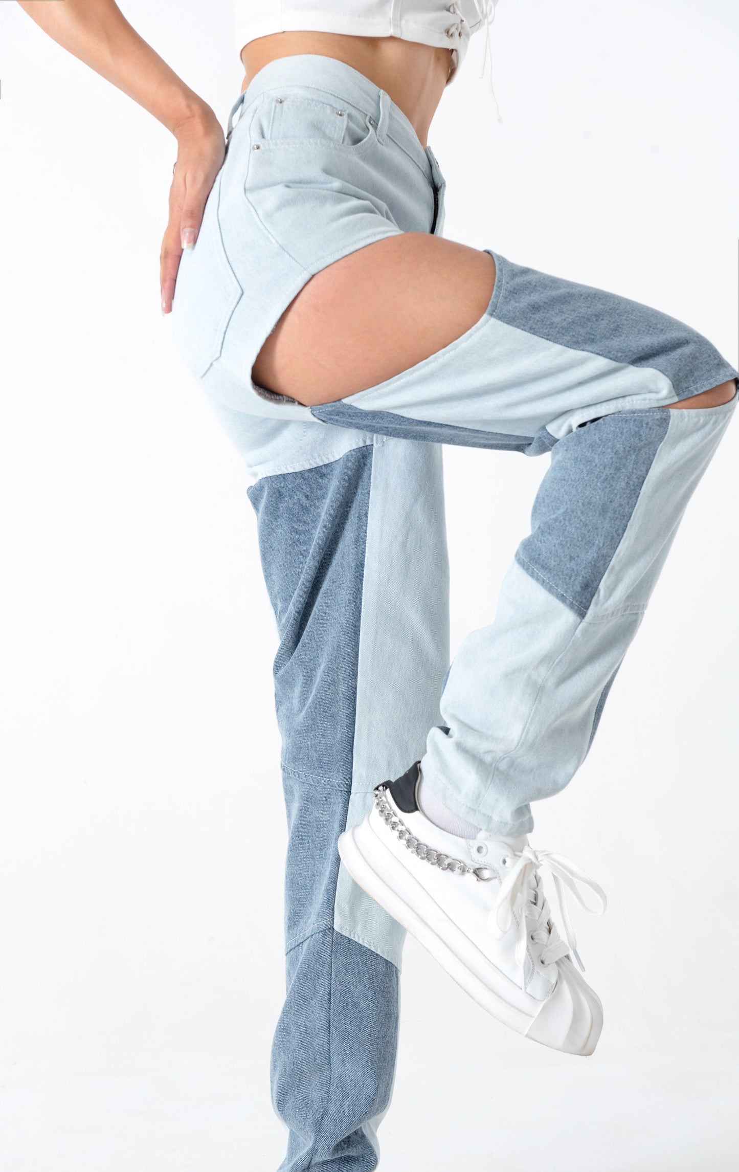 Sexy Denim Stitching Cut Out Slight Stretch Jeans