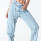 Sky Blue Denim Splicing Frayed Jeans