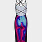 Human thermal sensitive fashion print cross tie dress for women