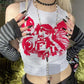 Street Style Y2K Hot and Spicy Slim Fit O-neck Short Navel Abstract Printing Vest for Women