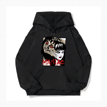 Autumn and Winter Dark Wind Terror Double Sided Perforated Printed Hoodie Long Sleeve Terror American Street Fashion