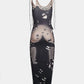 Women's Slim Sexy Asymmetrical Neck Sleeveless Adjustable Straps 3D Water Body Print Maxi Dress Bodycon Party Dresses