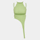  Summer Women's Round Neck Spaghetti Strap Hollow Short Vest Irregular Hem Y2K Solid Color Sleeveless Top