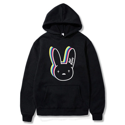 Women's Cute Harajuku Style Trend Bad Bunny Funny Print Hooded Sports Long-Sleeved Pullover Sweater Hoodies