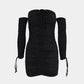  Women's Spring And Summer New Drawstring Sexy Slim Y2K Solid Color Fashion Pleated One-Shoulder Tube Top Mini Dress