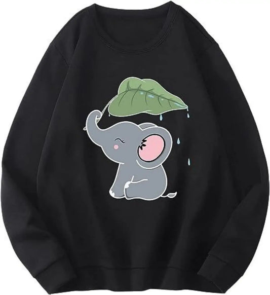Autumn And Winter New Women Casual Round Neck Sweatshirt Y2K Baby Elephant Print Trendy Street Cute Loose Pullover