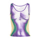 Summer Women's Slim Fit Periwinkle Thermal Body Print Vest Sexy Round Neck Sleeveless Casual Tank Top Crop Shirt
