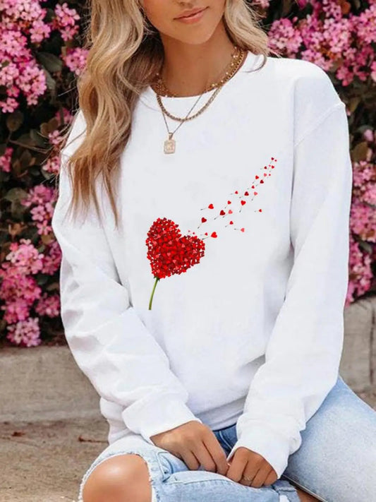 Autumn And Winter New Women Casual Round Neck Sweatshirt Y2K Love Leaf Print Trendy Street Cute Loose Pullover