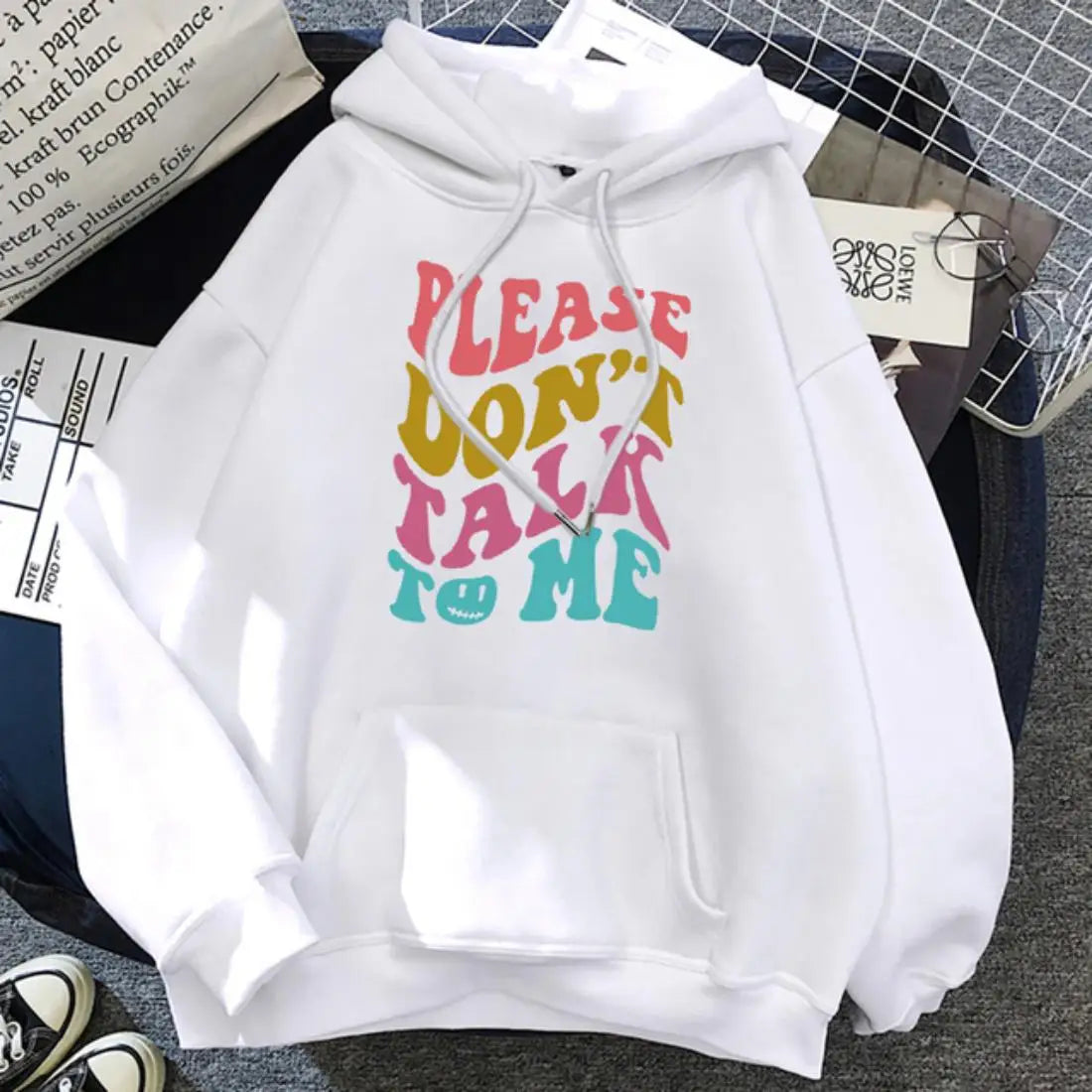 Autumn And Winter Women Harajuku Style Trend Y2K Deformed Letter Print Hooded Sports Long-Sleeved Pullover Hoodie