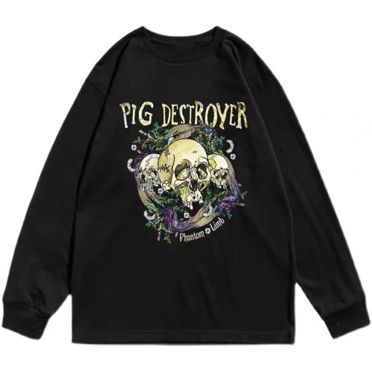 Hardcore Punk Pig Destroyer Pig Destroyer band printed cotton loose long-sleeved T-shirt for men and women