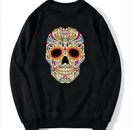 Mexican Sugar Skull Fun Hoodie Mexican Color Skull Unique Design Hoodie Women's Unisex Sweatshirt