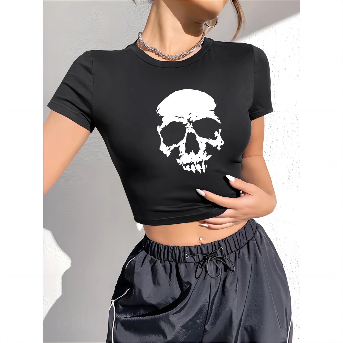 Summer Goth Women's Graphic T-shirt Gothic Angel Skull Short Sleeve T-shirt Top