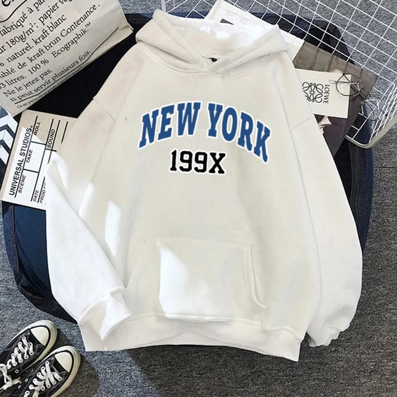 Women's New Cute Harajuku Style Trend Y2K Reduced Letter Print Hooded Sports Long-Sleeved Pullover Sweater Hoodies