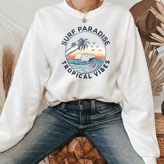 Autumn And Winter New Women Casual Round Neck Sweatshirt Y2K Beach Print Trendy Street Cute Loose Pullover