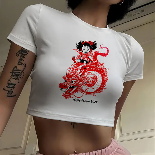 2024 new style dragon girl printed short top