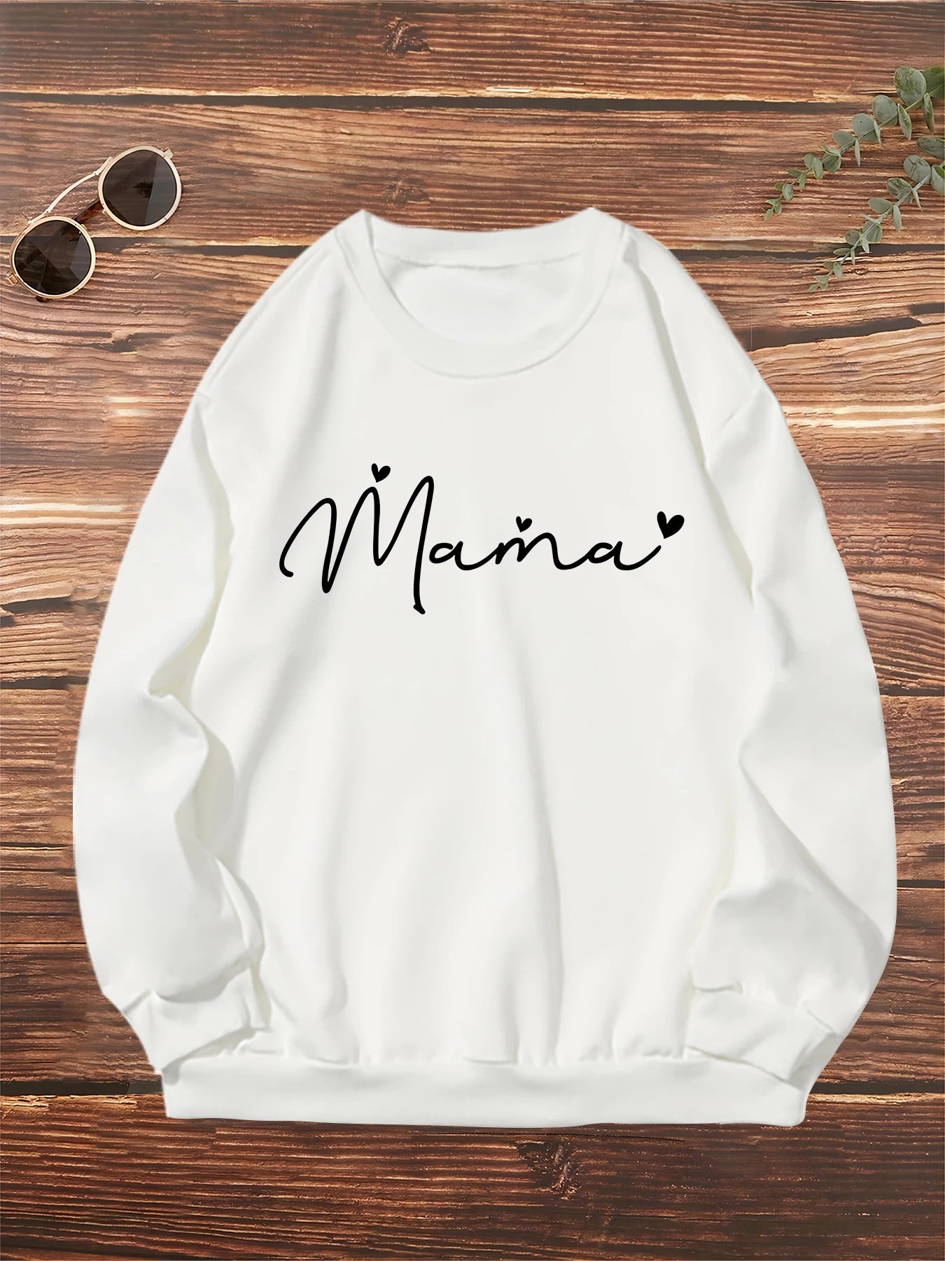 MAMA letter print sweatshirt, pullover top, casual round neck loose long-sleeved sweatshirt, women's sports sweatshirt