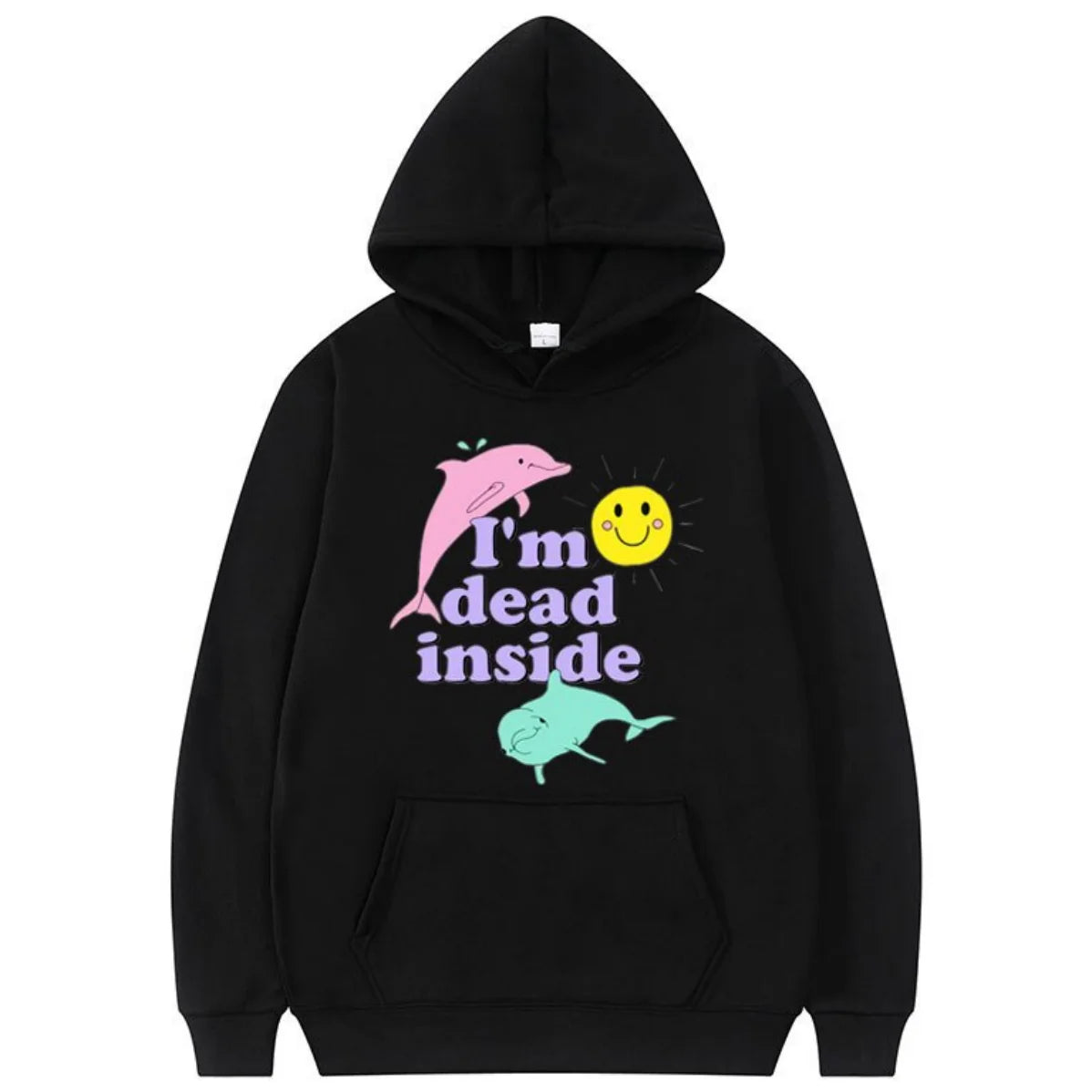 Women's New Cute Harajuku Style Trend Y2K Dolphin Print Hooded Sports Long-Sleeved Pullover Sweater Hoodies