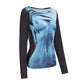  Women's Y2K Sexy Slim Fit Long Sleeve Round Neck Thermal 3D Body Print T-Shirt