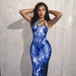  Womens Slim Fit Sexy Sleeveless Y2K Red Body Flame Print  Backless Hollow Side Slit Spaghetti Straps Maxi Party Dress