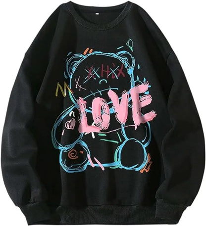 Spring And Autumn New Long-Sleeved Round Neck Sweatshirt Y2K Bear Boodle Print Trend Street Harajuku Loose Pullover