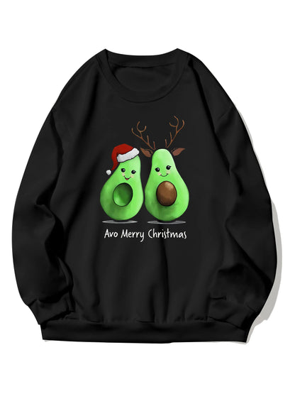 Printcess Merry Christmas T-shirt new Christmas tops for women cartoon cute avocado pattern printed round neck sweatshirt casual