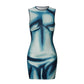 Women's Summer Sexy Slim Fit Wrap Hip Sleeveless Round Neck Y2K Body Print Club Party Hot Elegant Mini Tank Dress