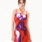  Summer Knitted Women's Spaghetti Strap Sleeveless Halter Neck Slim Sexy Body Print Y2K Mini Dress