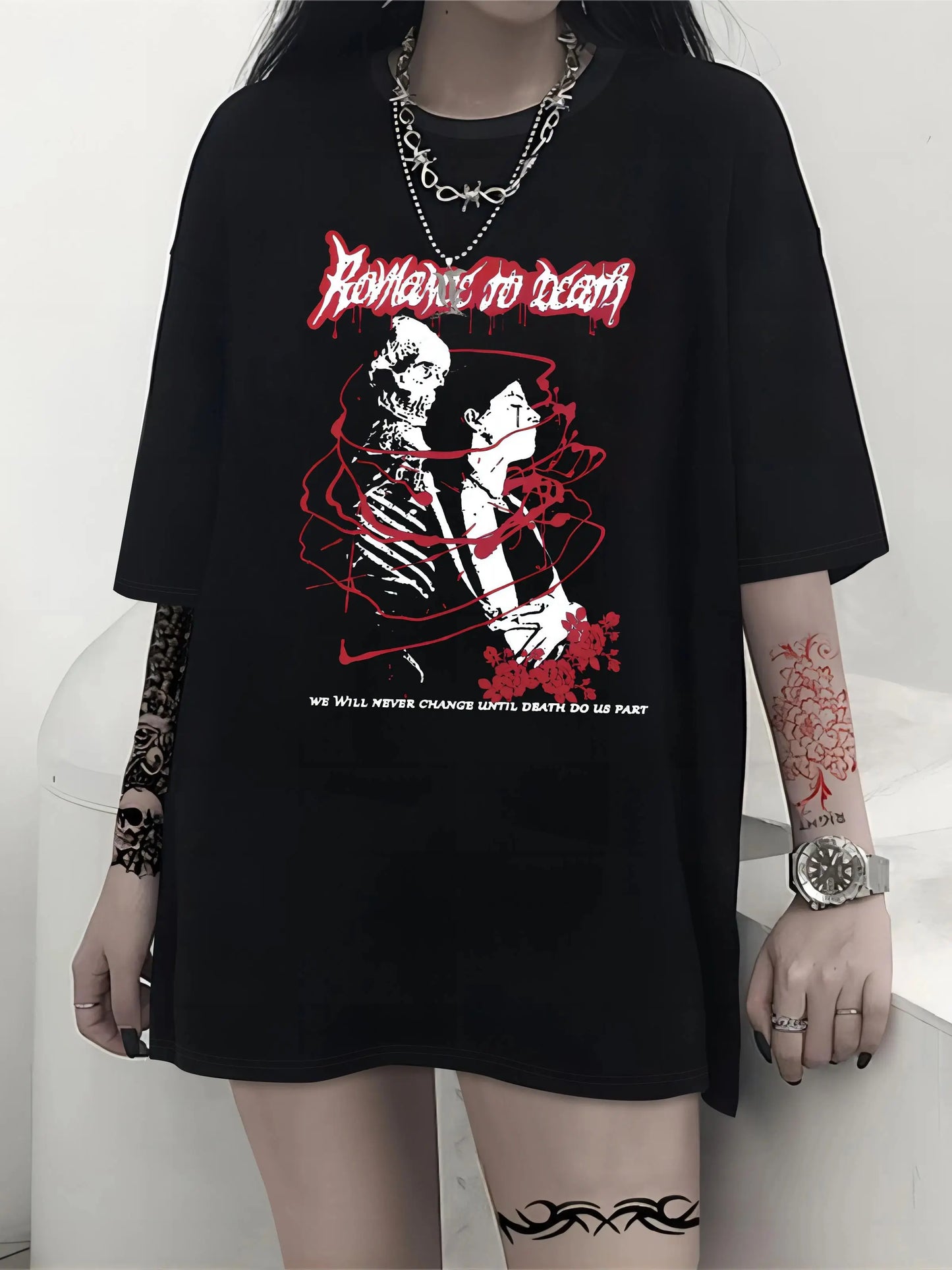 Grunge Punk slogan and skull print T-shirt