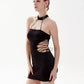 Women's Summer Halter Neck Strap Backless Waist Cutout Design Sexy Punk Style Sleeveless Hot Club Party Mini Dress