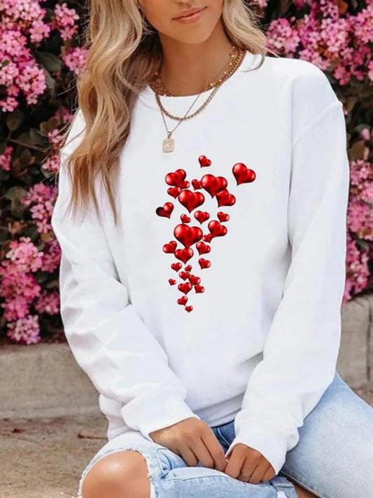 Autumn And Winter New Women Casual Round Neck Sweatshirt Y2K Love Balloons Print Trendy Street Cute Loose Pullover