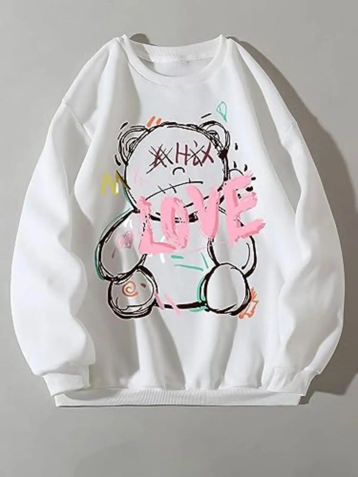 Spring And Autumn New Long-Sleeved Round Neck Sweatshirt Y2K Bear Boodle Print Trend Street Harajuku Loose Pullover