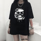 Women's Gothic Skull and Floral Print T-Shirt