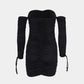  Women's Spring And Summer New Drawstring Sexy Slim Y2K Solid Color Fashion Pleated One-Shoulder Tube Top Mini Dress