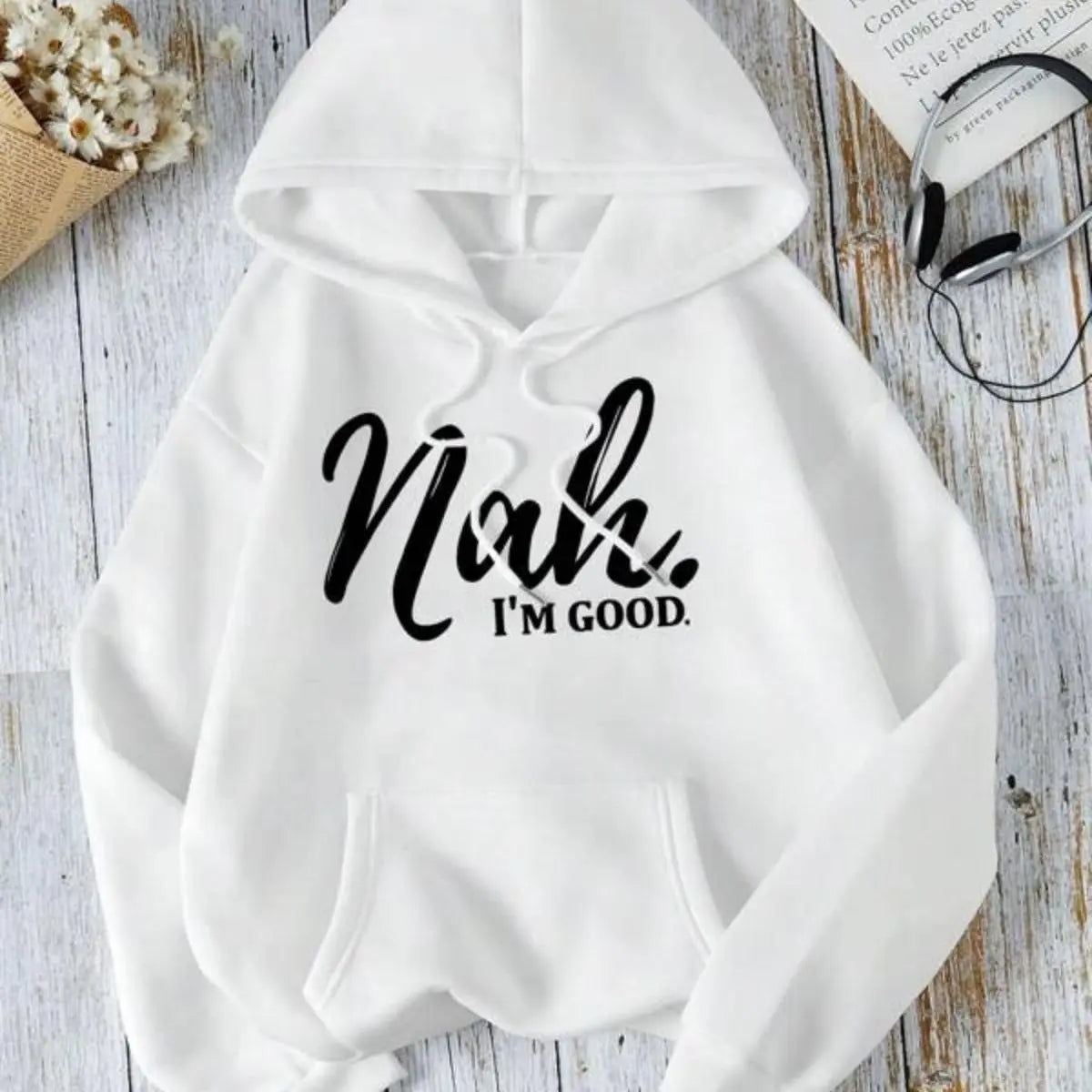 Autumn And Winter Women Harajuku Style Trend Y2K Chic Signature Print Hooded Sports Long-Sleeved Pullover Hoodies