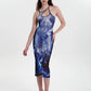  Women Sexy Suspender Sleeveless Dress Irregular Cut Out Blue Flame Print Hollow Maxi Dress